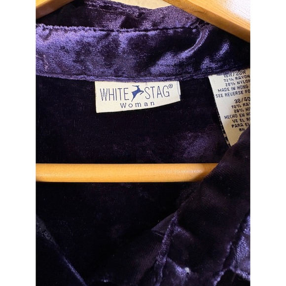 White Stag Woman Purple Velvet‎ Embroidered Button Down Shirt Top Plus Size XL - Picture 3 of 8